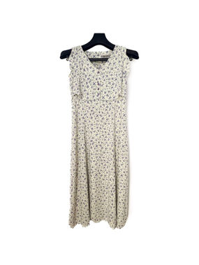 VTG Kathie Lee 90s Yellow Floral Midi Dress Size 8 Tie Back Cottagecore Prairie